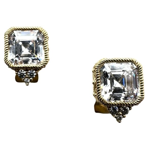 Judith Ripka Gold Plated Sterling Silver CZ Pierced Lever Back Earrings - Picture 1 of 4